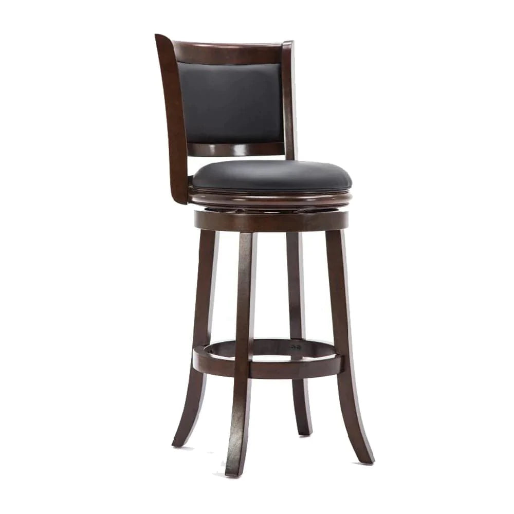 Benjara 19.5 H x 43.5 W x 18 L Inches / Brown / Wood Round Wooden Swivel Barstool with Padded Seat and Back, Dark Brown - BM61367