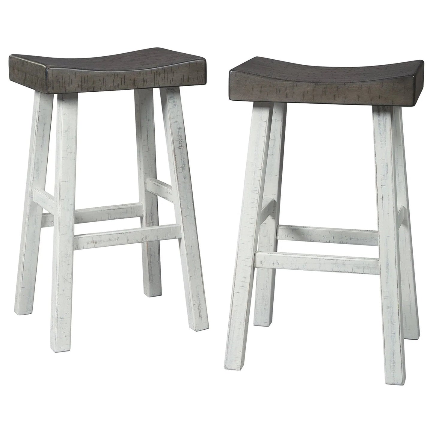 Benjara 31 H x 13 W x 18 L Inches / Brown, White 31 Inch Wooden Saddle Stool with Angular Legs, Set of 2, Brown and White - BM227038