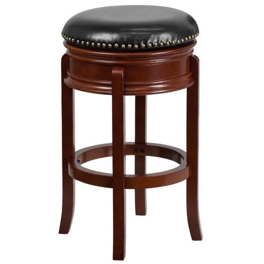 Flash Furniture BARSTOOL 24'' High Backless Light Cherry Wood Counter Height Stool with Black LeatherSoft Swivel Seat