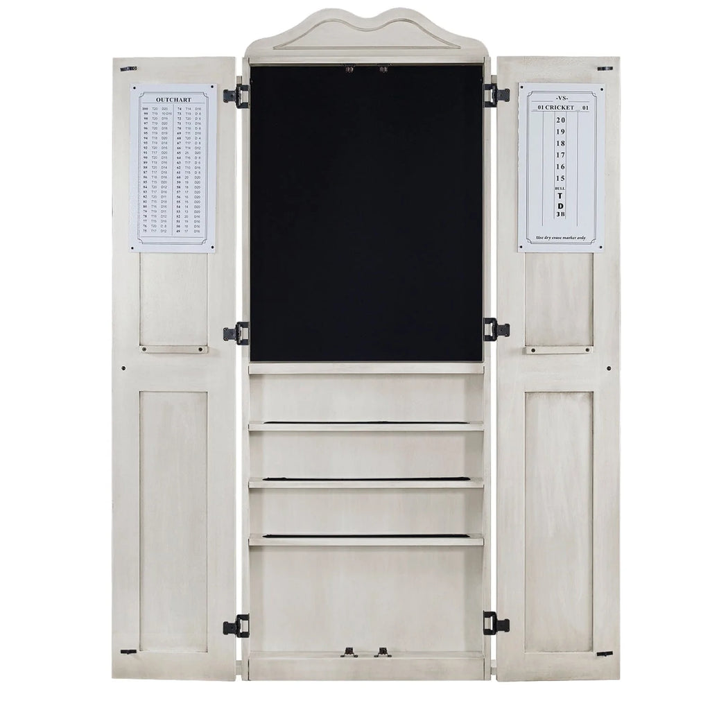 RAM Game Room Dart board Cabinet Dartboard Cabinet Cue Holder - Antique White
