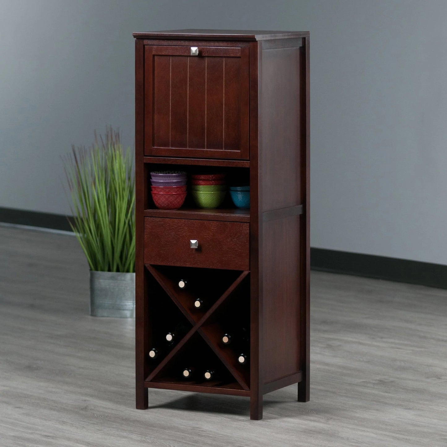WINSOME Cabinet / Cupboard Brooke Jelly 4-Section Cupboard, Wine Storage, Walnut