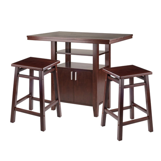 WINSOME Pub Table Set Albany 3-Pc High Table with Square Seat Counter Stools, Walnut