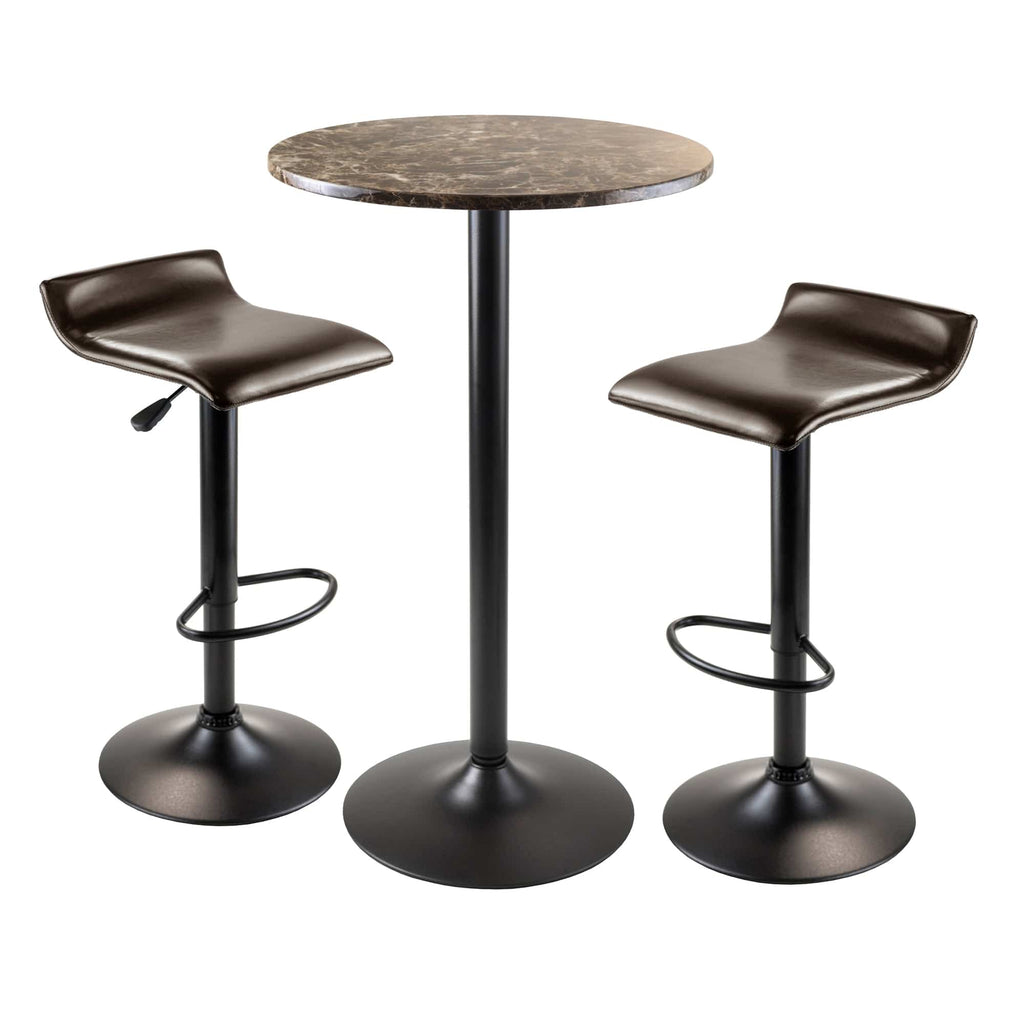 WINSOME Pub Table Set Cora 3-Pc Round Pub Table with Adjustable Swivel Stools, Black and Espresso