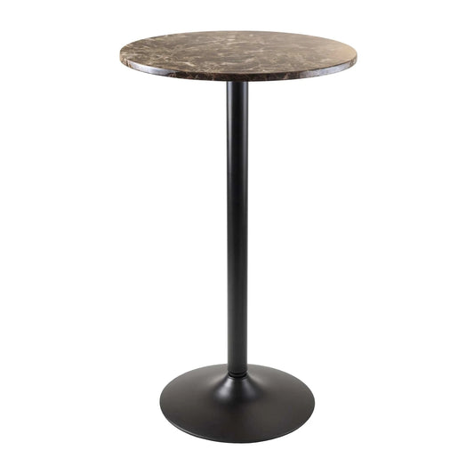WINSOME Pub Table Set Cora Round Pub Table, Black and Faux Marble