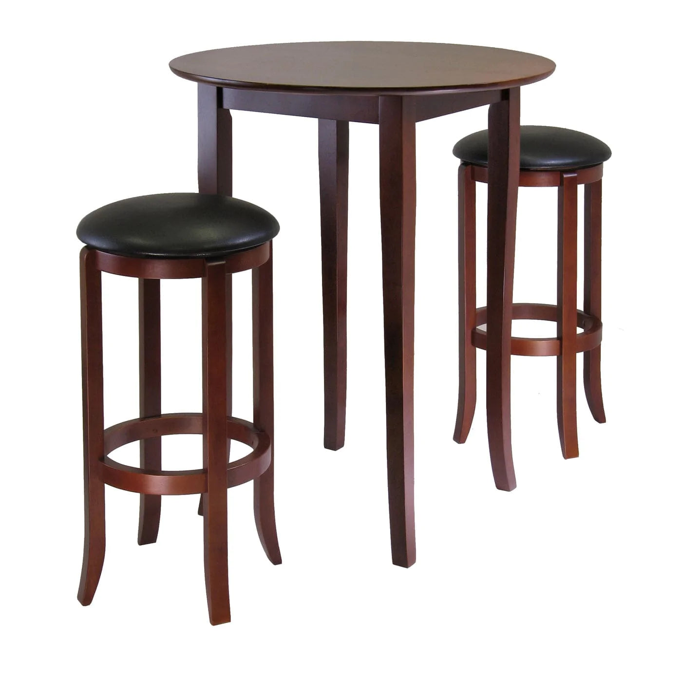 WINSOME Pub Table Set Fiona 3-Pc High Table with Cushion Swivel Seat Bar Stools, Walnut and Black