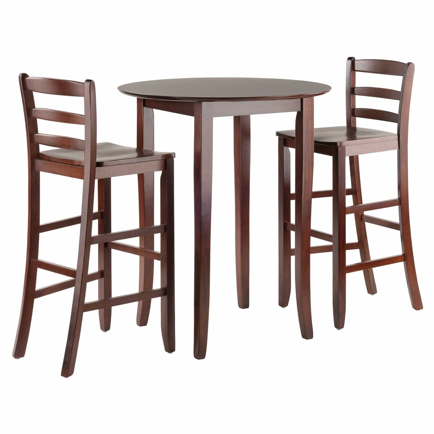 WINSOME Pub Table Set Fiona 3-Pc High Table with Ladder-back Bar Stools, Walnut