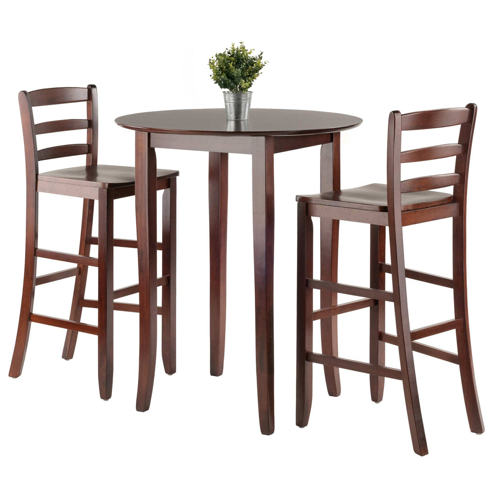 WINSOME Pub Table Set Fiona 3-Pc High Table with Ladder-back Bar Stools, Walnut