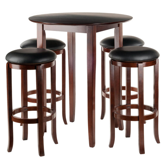 WINSOME Pub Table Set Fiona 5-Pc High Table with Cushion Swivel Seat Bar Stools, Walnut and Black