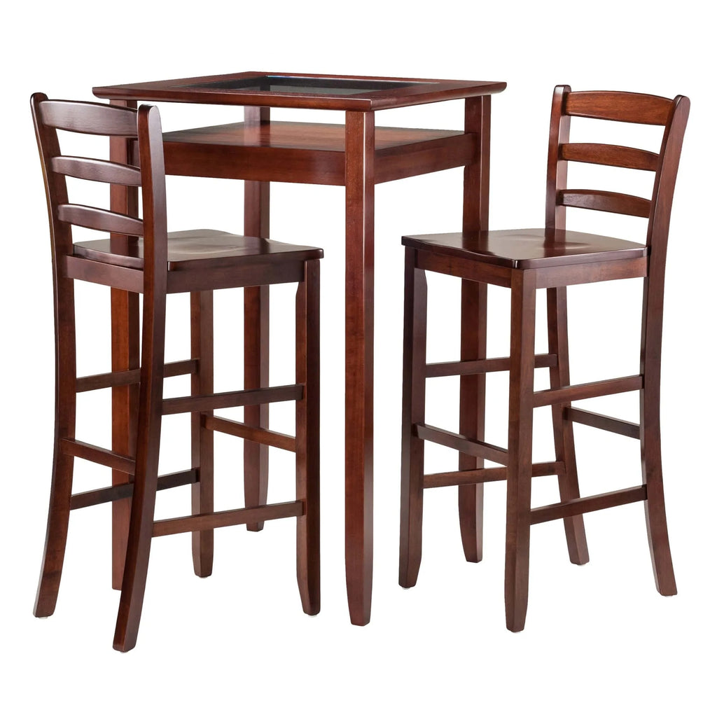 WINSOME Pub Table Set Halo 3-Pc High Table with Ladder-back Bar Stools, Walnut