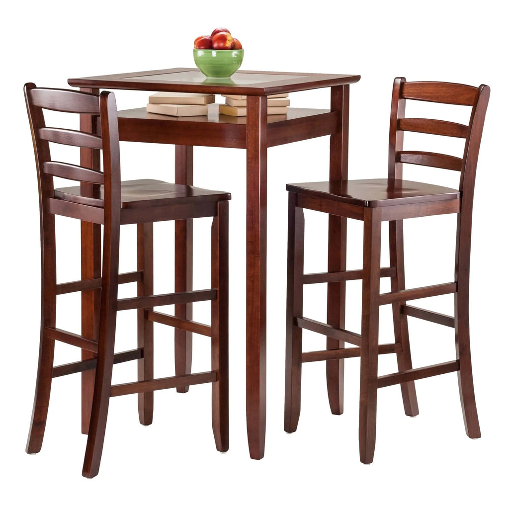 WINSOME Pub Table Set Halo 3-Pc High Table with Ladder-back Bar Stools, Walnut