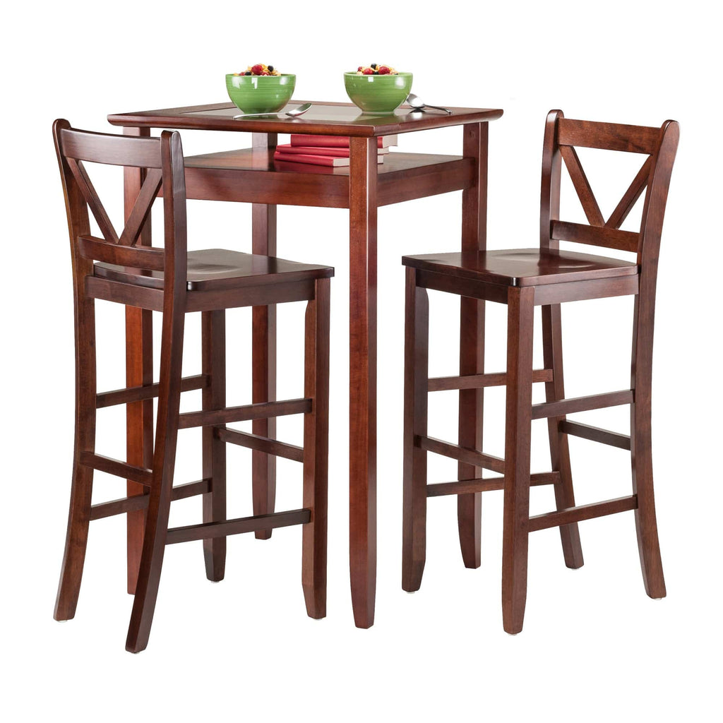 WINSOME Pub Table Set Halo 3-Pc High Table with V-Back Bar Stools, Walnut