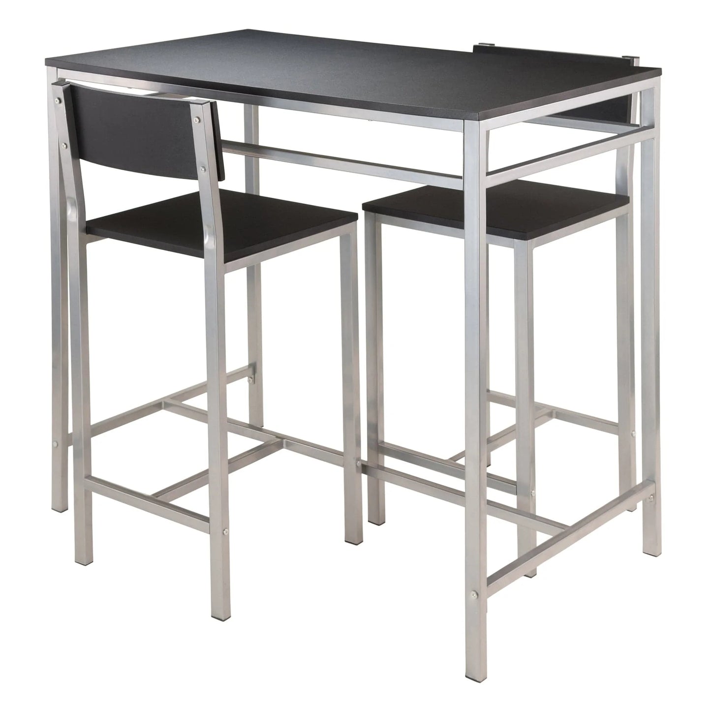 WINSOME Pub Table Set Hanley 3-Pc Kitchen Table with Counter Stools, Black and Steel