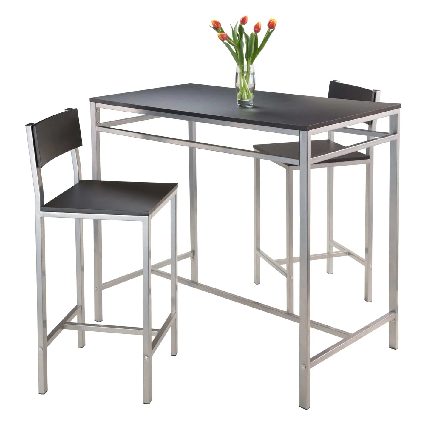 WINSOME Pub Table Set Hanley 3-Pc Kitchen Table with Counter Stools, Black and Steel