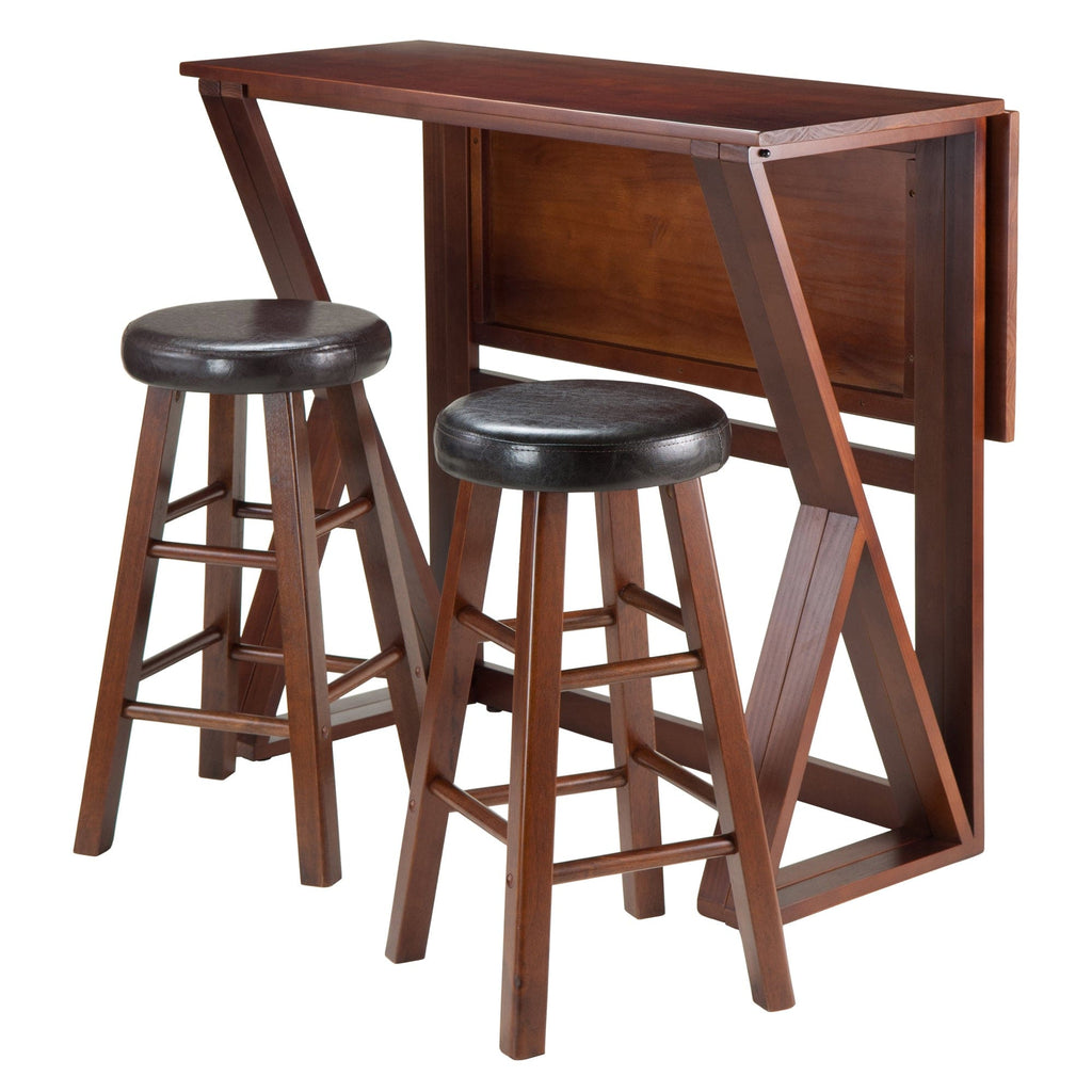 WINSOME Pub Table Set Harrington 3-Pc Drop Leaf High Table with Cushion Seat Counter Stools, Walnut and Espresso