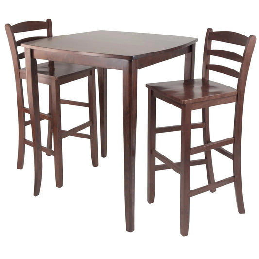 WINSOME Pub Table Set Inglewood 3-Pc High Dining Table with Ladder-back Bar Stools, Walnut