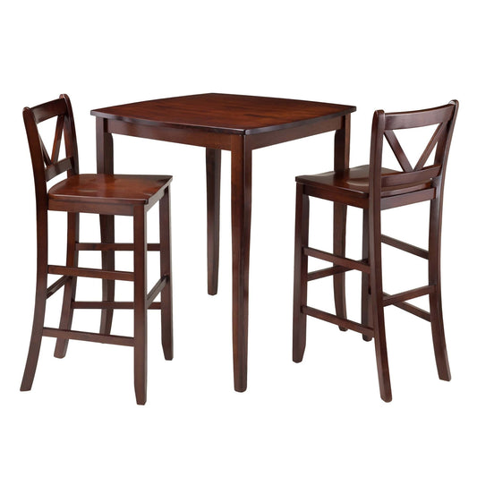 WINSOME Pub Table Set Inglewood 3-Pc High Table with V-Back Bar Stools, Walnut