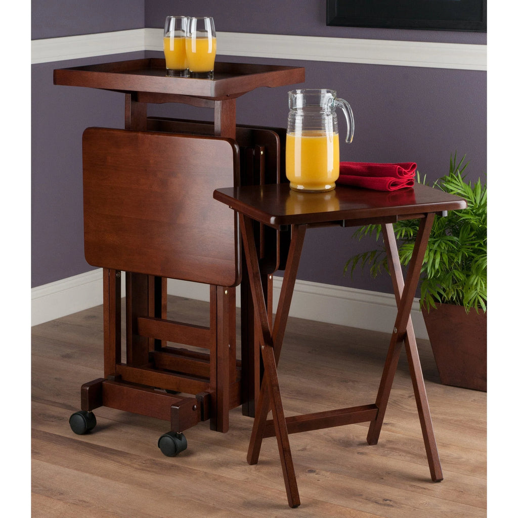 WINSOME Pub Table Set Isabelle 6-Pc Snack Table Set, Walnut