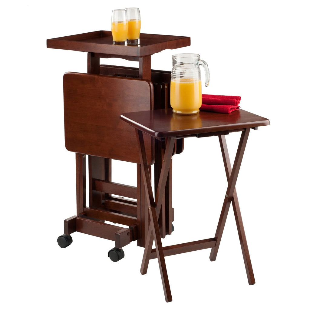 WINSOME Pub Table Set Isabelle 6-Pc Snack Table Set, Walnut