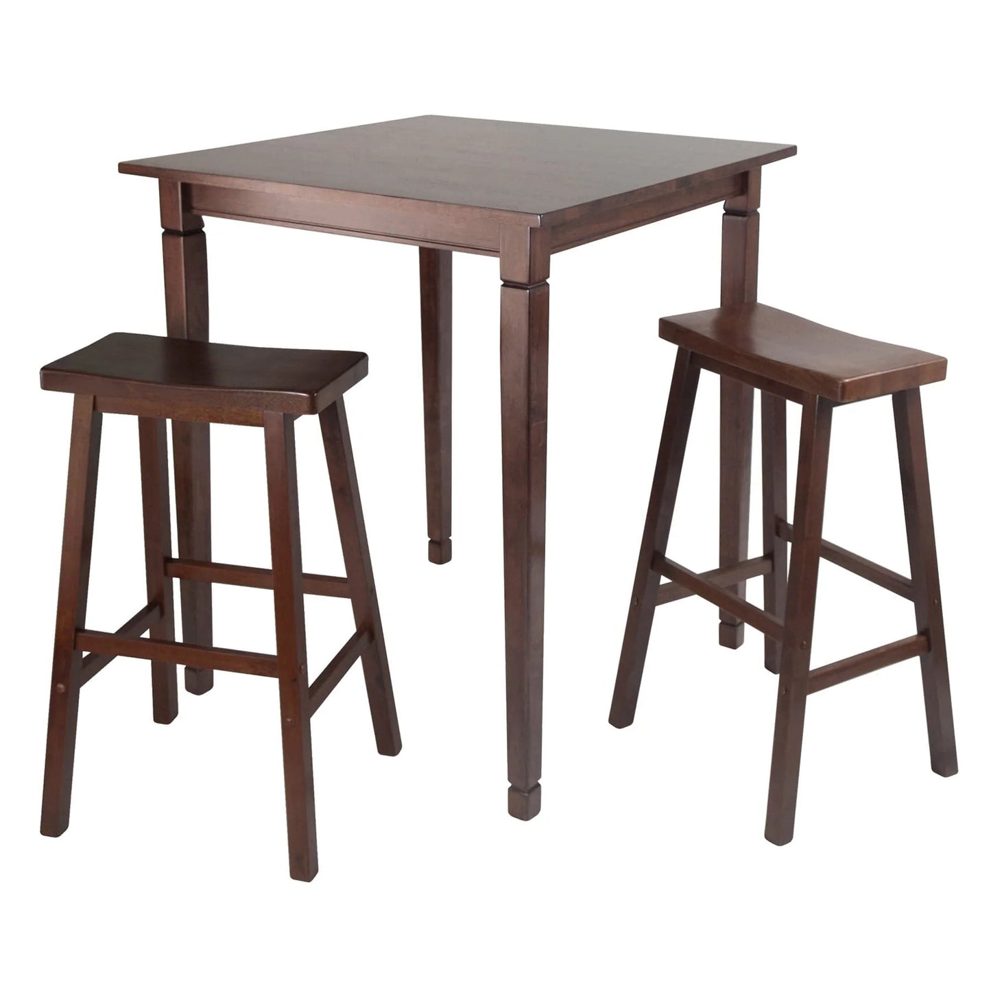WINSOME Pub Table Set Kingsgate 3-Pc High Dining Table with Saddle Seat Bar Stools, Walnut