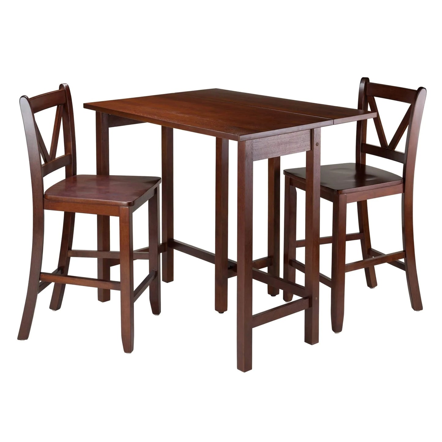 WINSOME Pub Table Set Lynnwood 3-Pc Drop Leaf Table with V-Back Counter Stools, Walnut