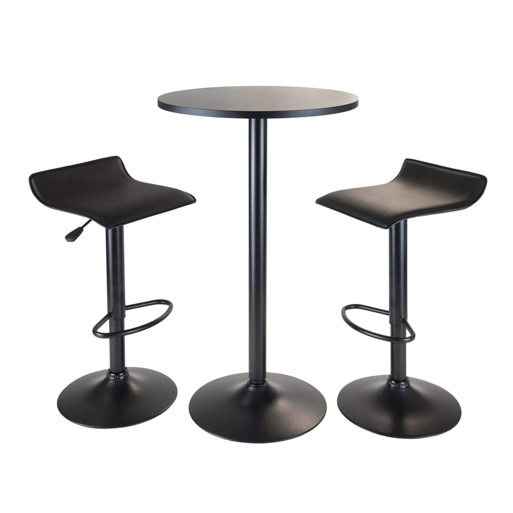 WINSOME Pub Table Set Obsidian 3-Pc Round Pub Table and Adjustable Swivel Stools, Black