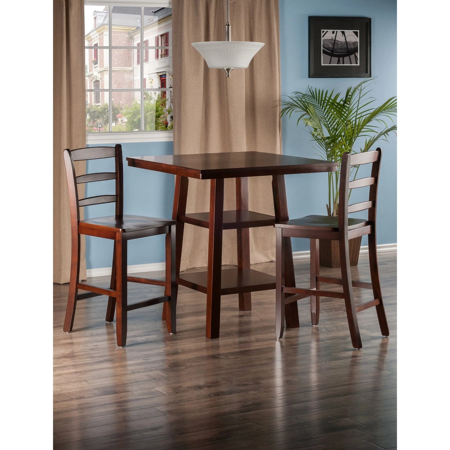WINSOME Pub Table Set Orlando 3-Pc High Table with Ladder-back Counter Stools, Walnut