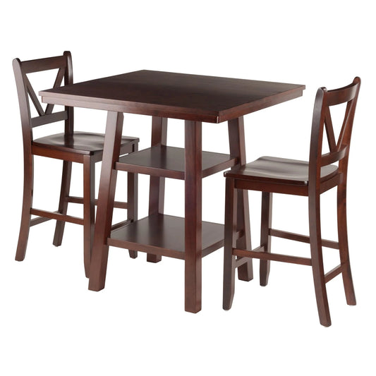 WINSOME Pub Table Set Orlando 3-Pc High Table with V-Back Counter Stools, Walnut