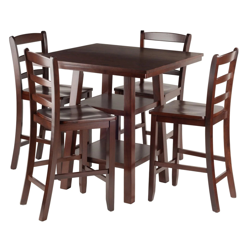 WINSOME Pub Table Set Orlando 5-Pc High Table with Ladder-back Counter Stools, Walnut