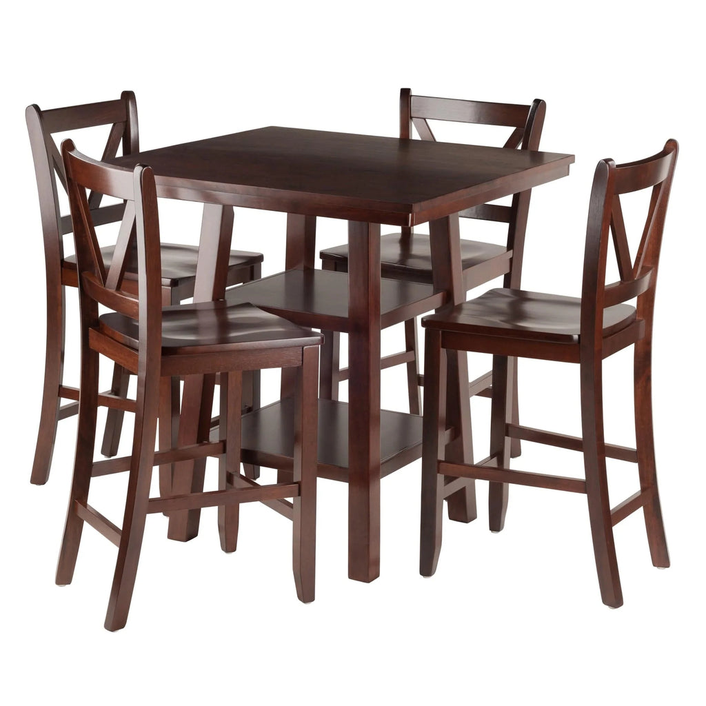 WINSOME Pub Table Set Orlando 5-Pc High Table with V-Back Counter Stools, Walnut