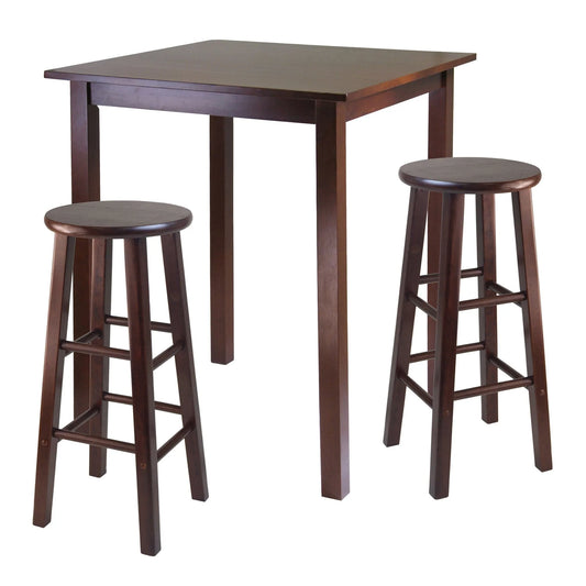 WINSOME Pub Table Set Parkland 3-Pc High Table with Bar Stools, Walnut