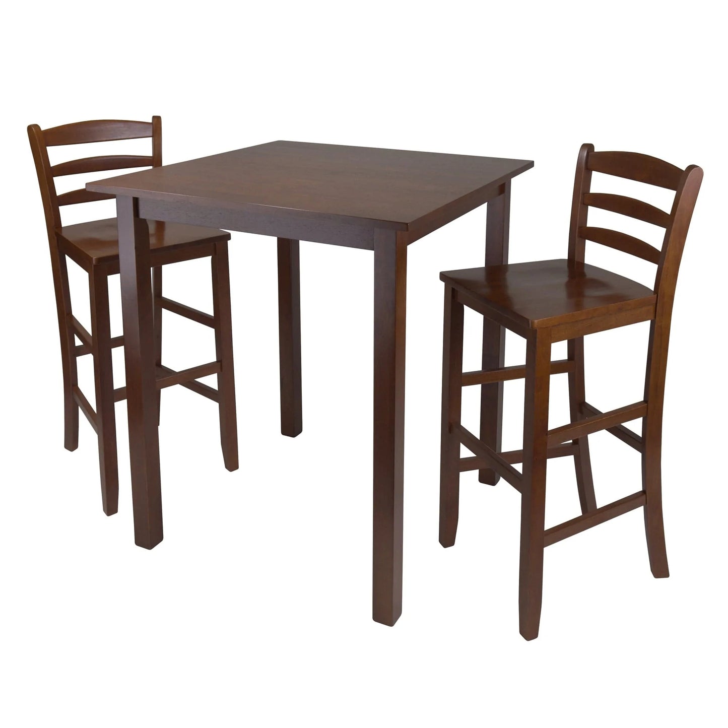 WINSOME Pub Table Set Parkland 3-Pc High Table with Ladder-back Bar Stools, Walnut