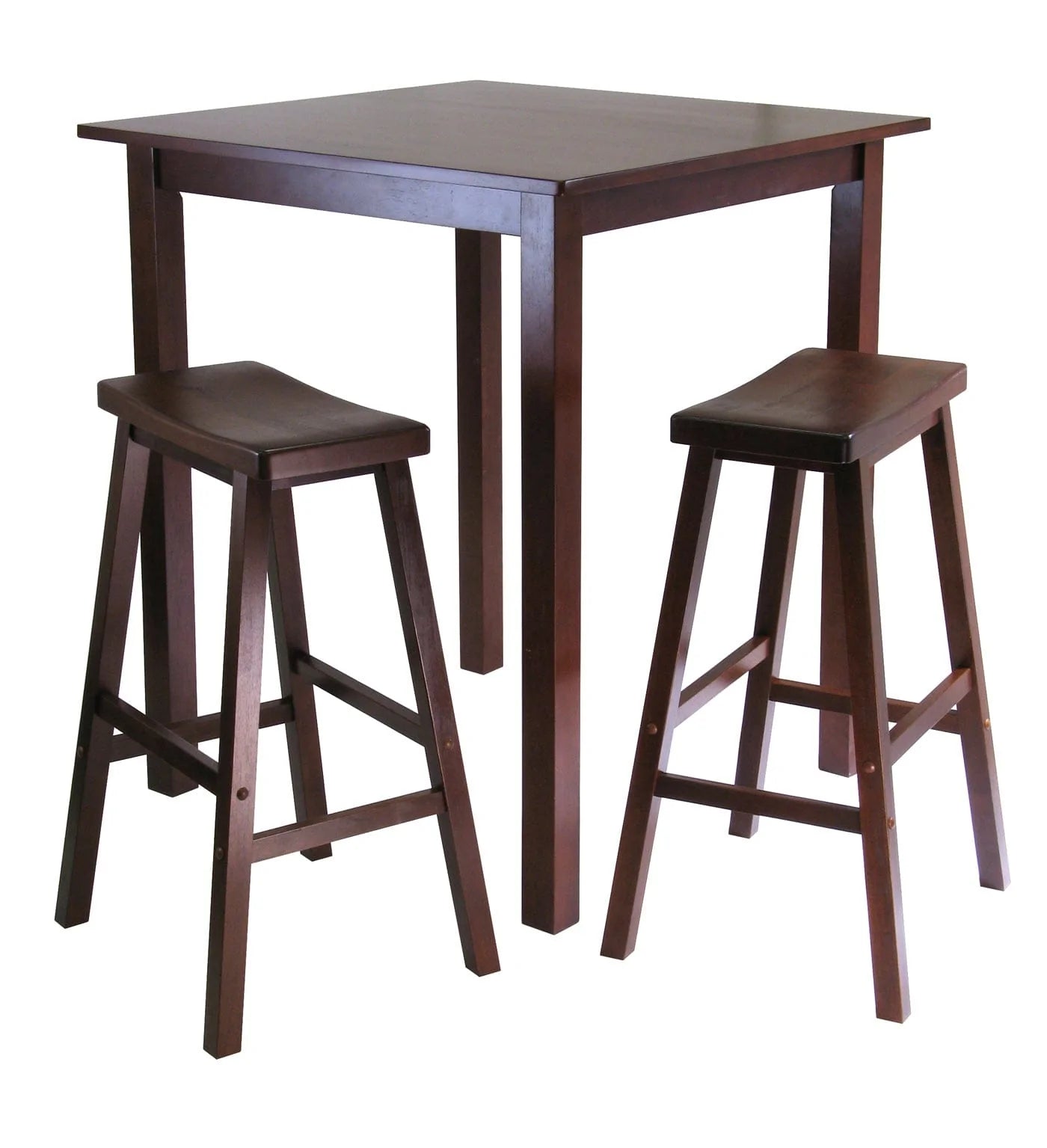 WINSOME Pub Table Set Parkland 3-Pc High Table with Saddle Seat Bar Stools, Walnut