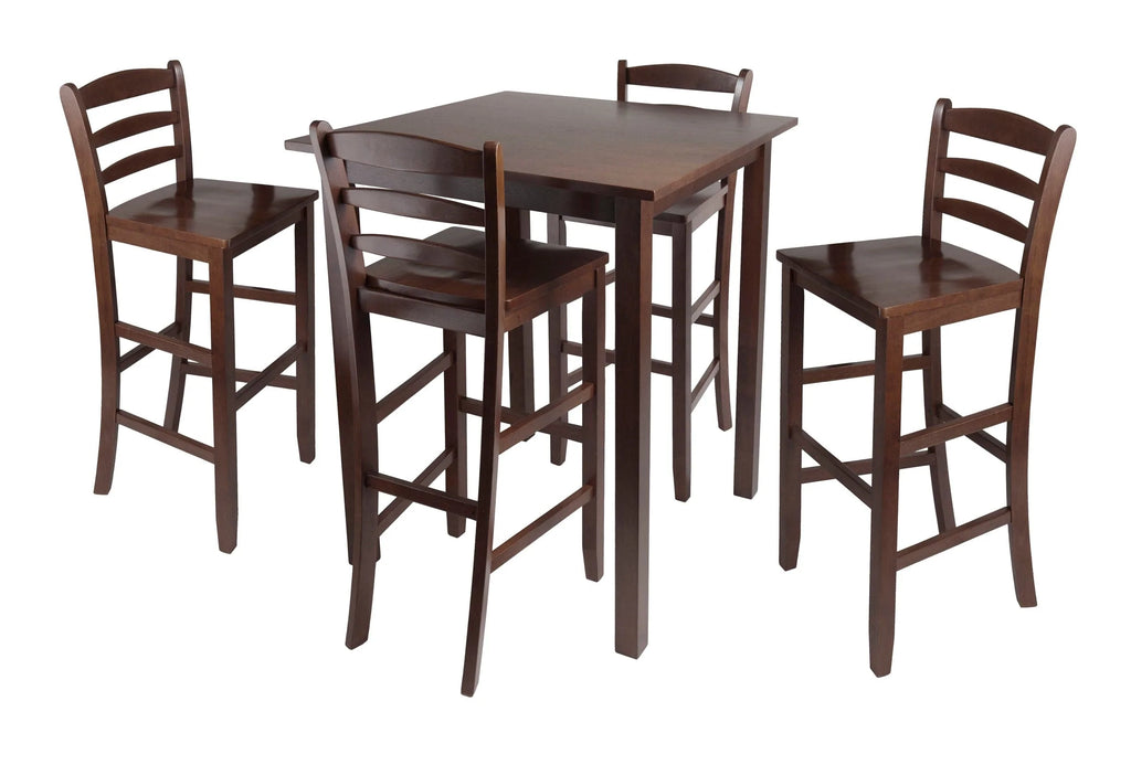 WINSOME Pub Table Set Parkland 5-Pc High Table with Ladder-back Bar Stools, Walnut