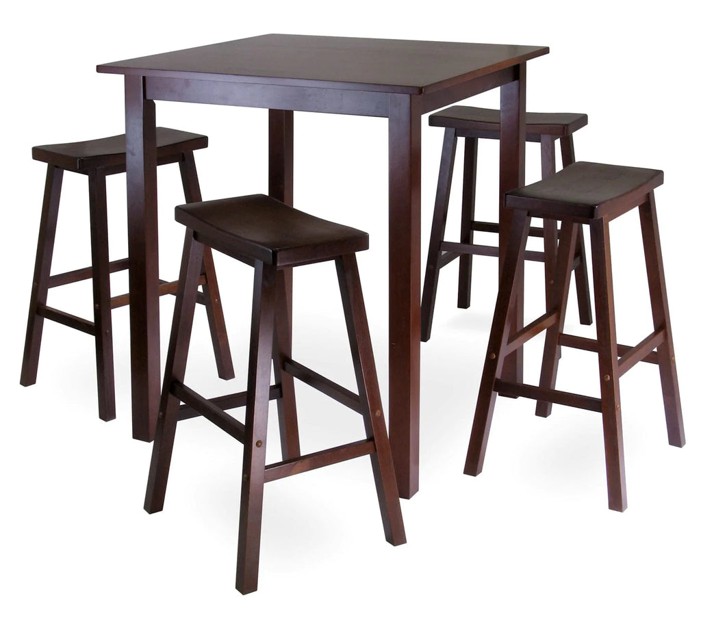 WINSOME Pub Table Set Parkland 5-Pc High Table with Saddle Seat Bar Stools, Walnut