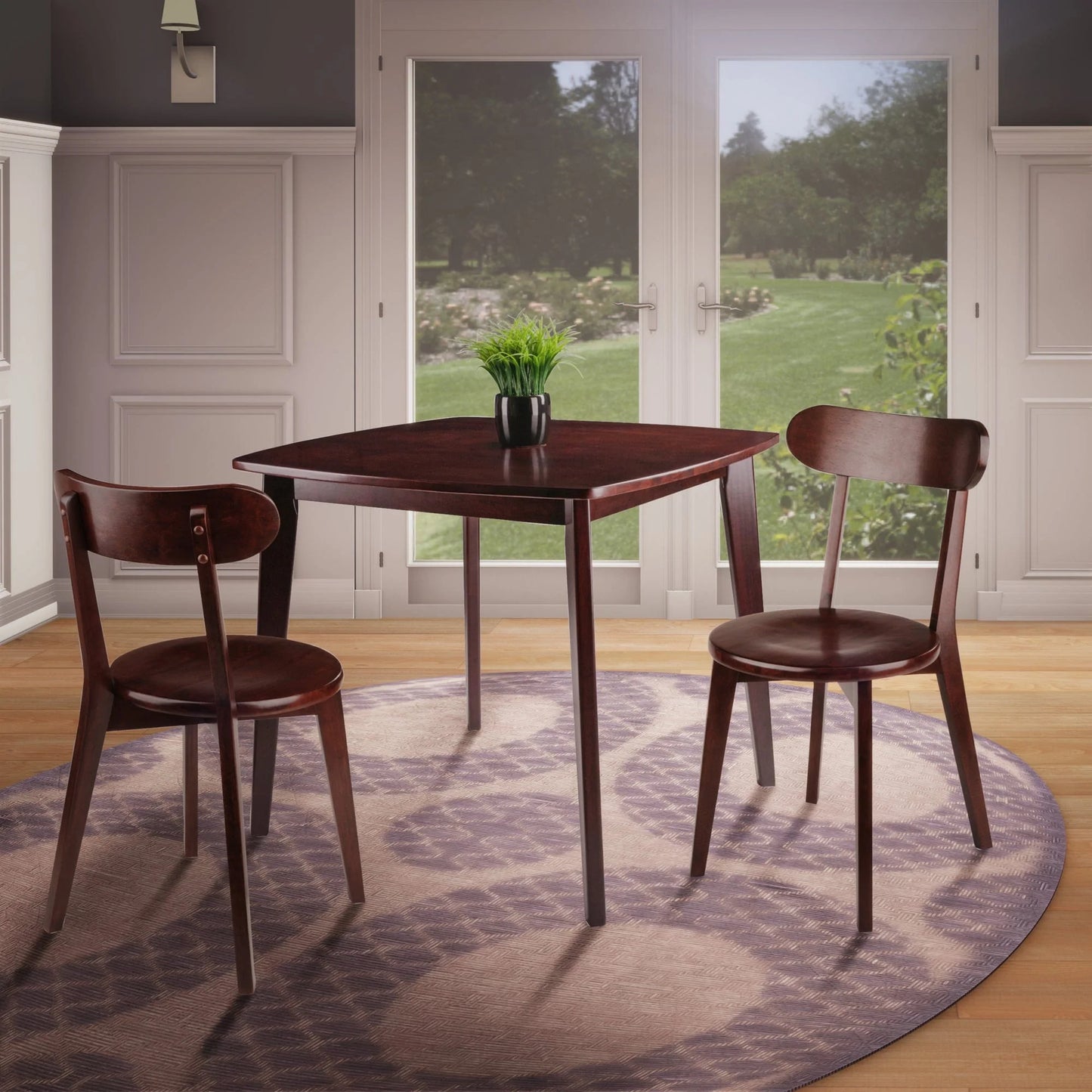 WINSOME Pub Table Set Pauline 3-Pc Dining Table with H-Leg Chairs, Walnut