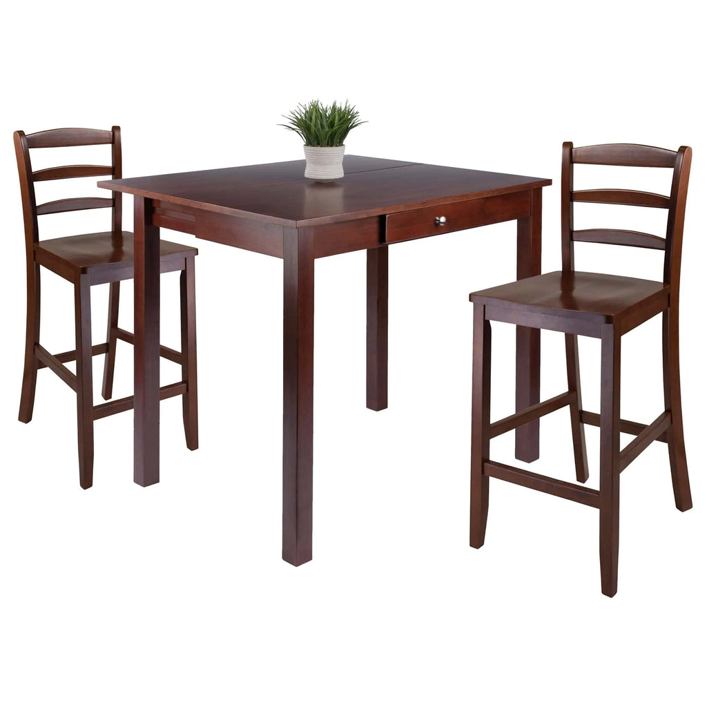 WINSOME Pub Table Set Perrone 3-Pc High Drop Leaf Table with Ladder-back Counter Stools, Walnut