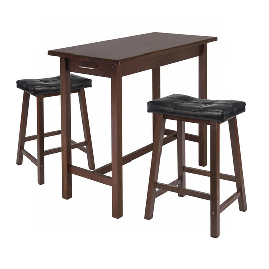 WINSOME Pub Table Set Sally 3-Pc Breakfast Table with Cushion Saddle Seat Counter Stools, Walnut and Black
