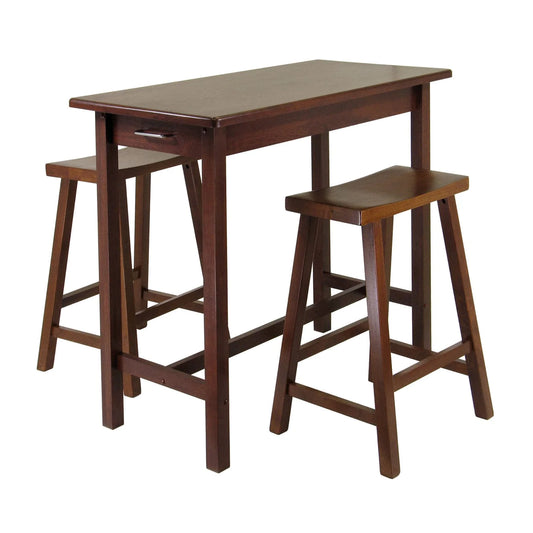 WINSOME Pub Table Set Sally 3-Pc Breakfast Table with Saddle Seat Counter Stools, Walnut