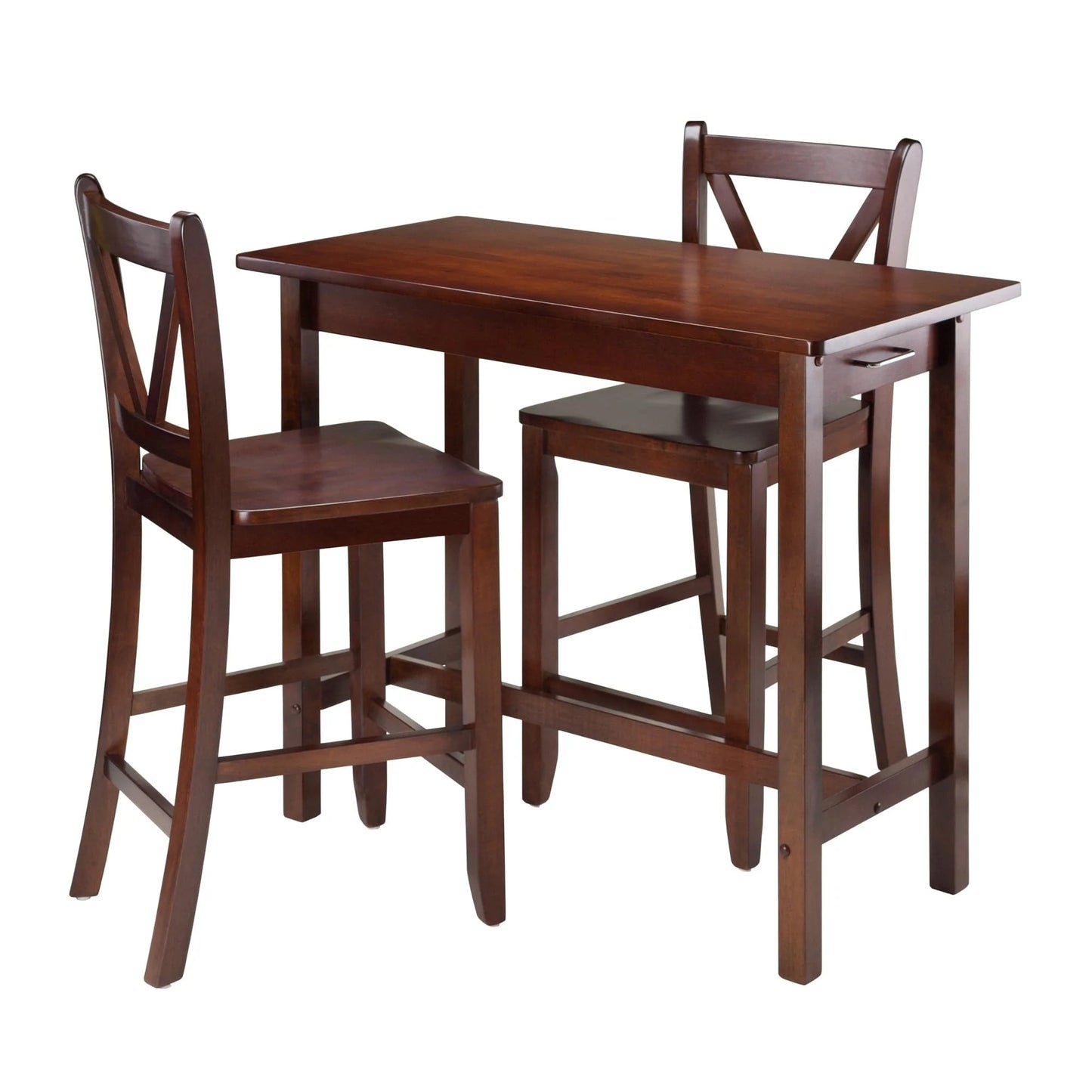 WINSOME Pub Table Set Sally 3-Pc Breakfast Table with V-back Counter Stools, Walnut
