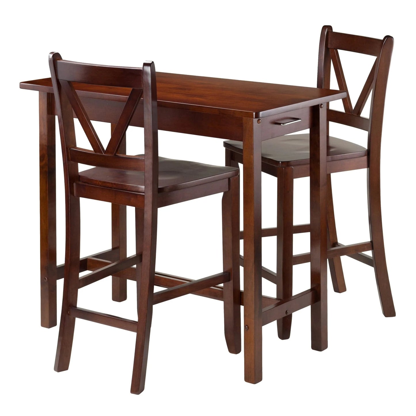 WINSOME Pub Table Set Sally 3-Pc Breakfast Table with V-back Counter Stools, Walnut