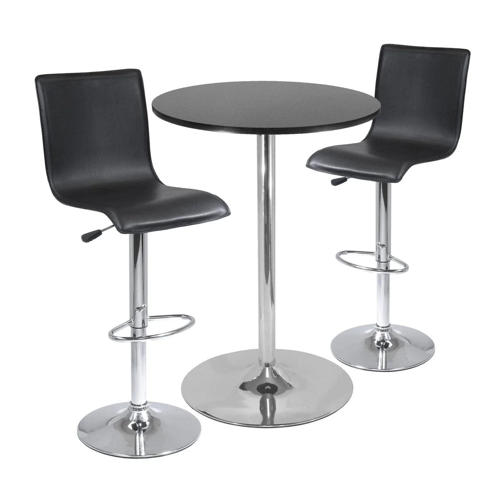 WINSOME Pub Table Set Spectrum 3-Pc Pub Table with High-back Adjustable Swivel Stools, Black and Chrome