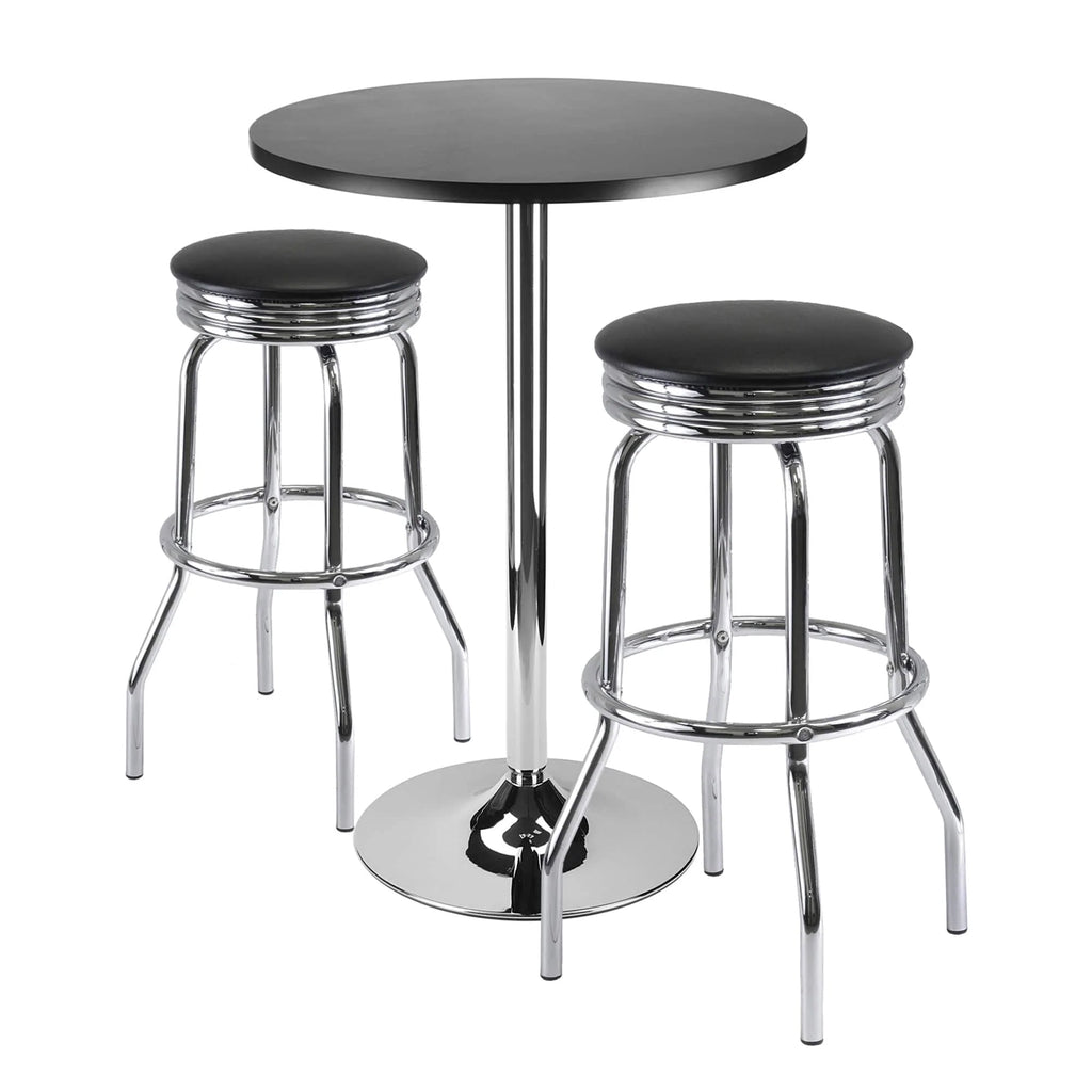 WINSOME Pub Table Set Summit 3-Pc Pub Table with Swivel Seat Bar Stools, Black and Chrome