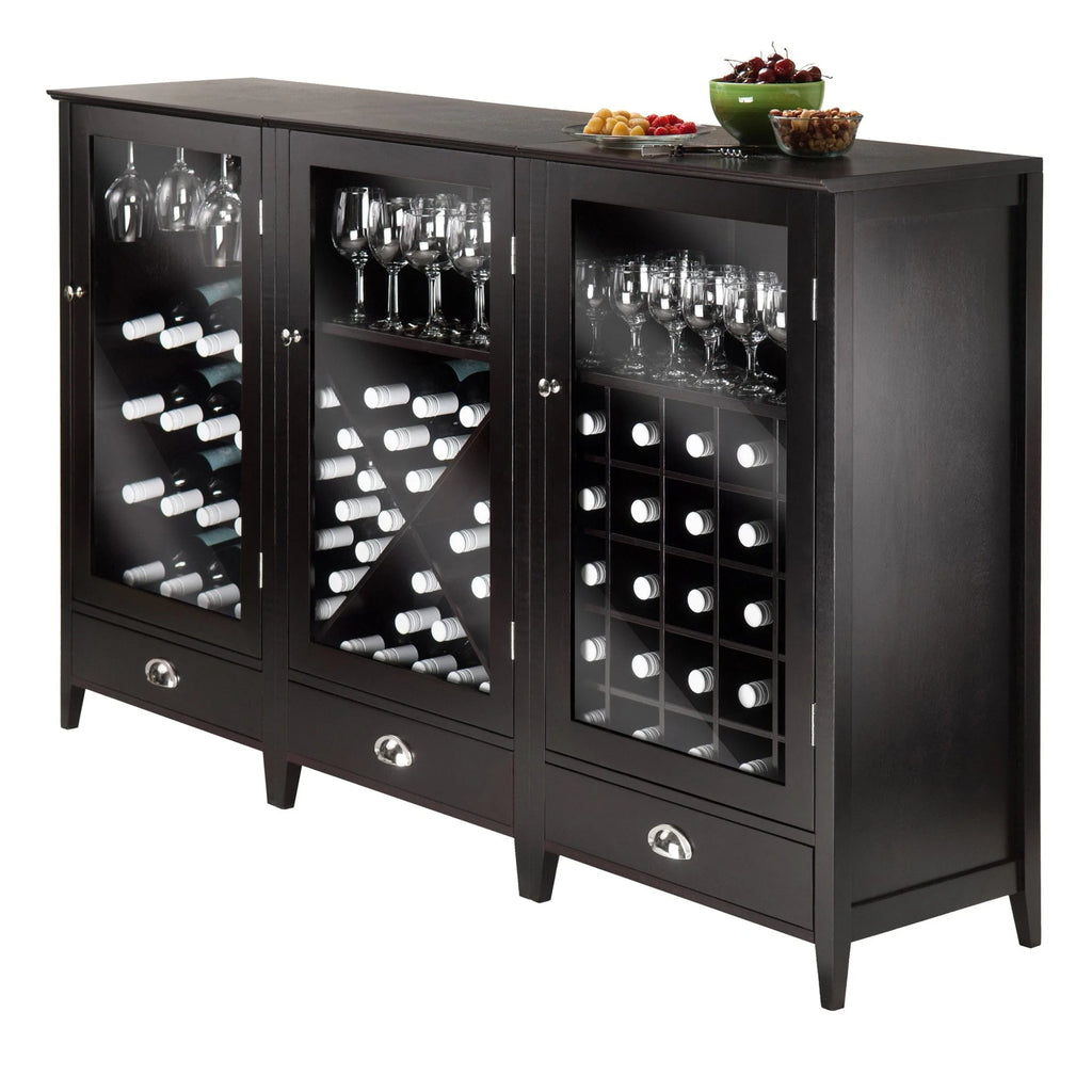 WINSOME Wine Storage Bordeaux 3-Pc Modular Wine Cabinet Set, Espresso